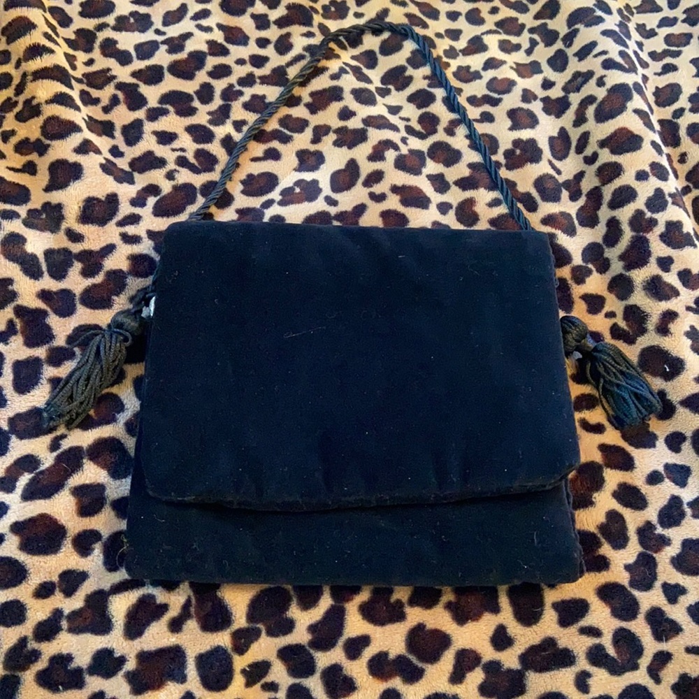 Hand crafted black cotton velvet evening bag